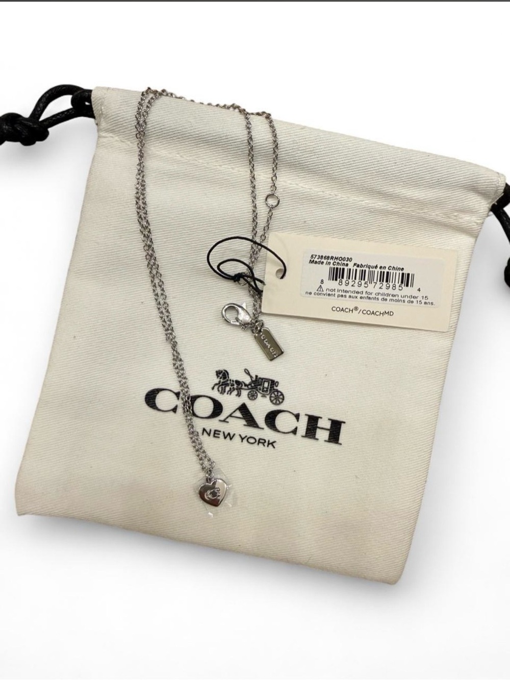 NWT COACH Silver Plated Dainty Heart Pendant Necklace